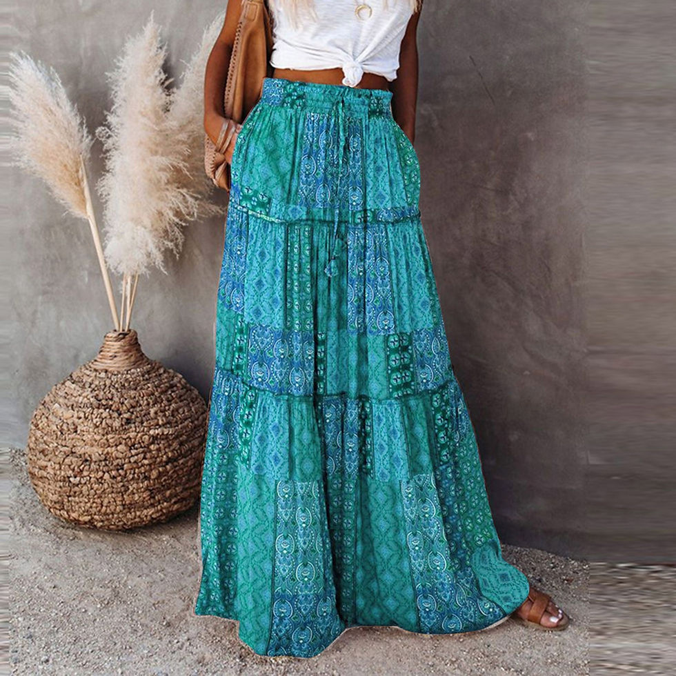 Miniatúra: 2023 Women's Summer Autumn Elastic Waist Maxi Skirts Boho A Line Flowy Long Ski
