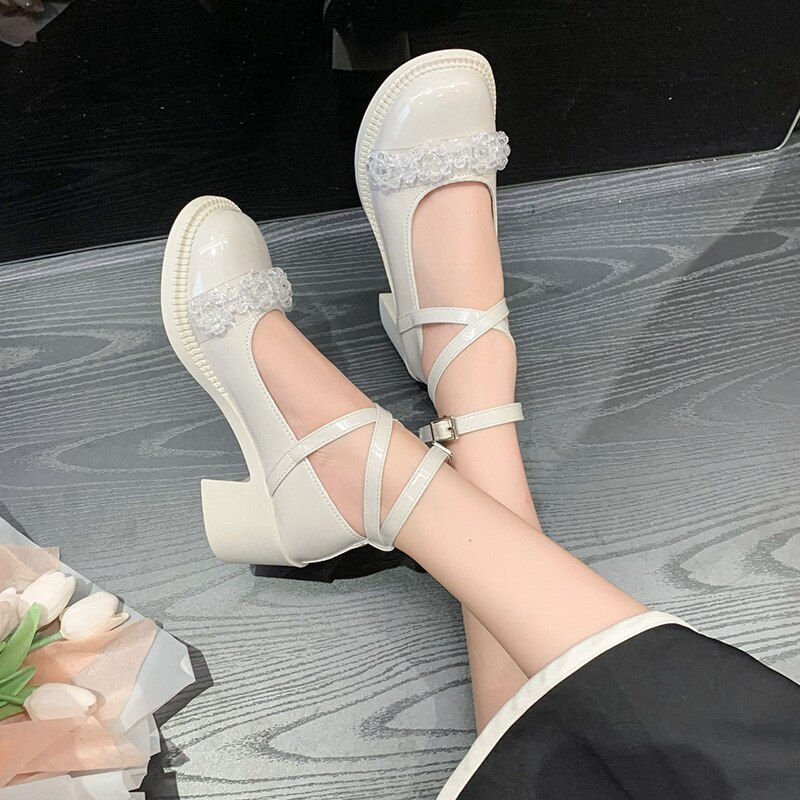 Miniatura: Women Pumps Mary Jane Chunky Heel Platform Ankle Strap Ladies Sandals Transpare