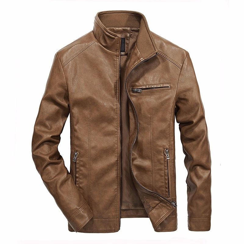 Thumbnail: 2023 Spring New PU Leather Jacket Men Solid Casual Faux Leather Coat Slim Fit M