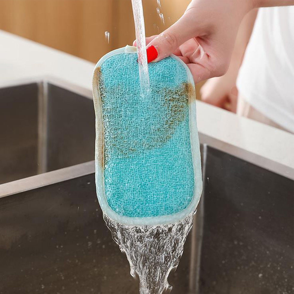 Imej kecil: Reusable Double-Sided Scrub Dish Washable Sponge Microfiber Scouring Sponge Kit