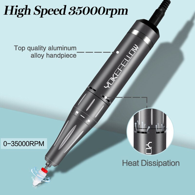 Miniaturebillede: YOKEFELLOW Professional Nail Drill Machine Kit 35000RPM Rechargeable Portable E
