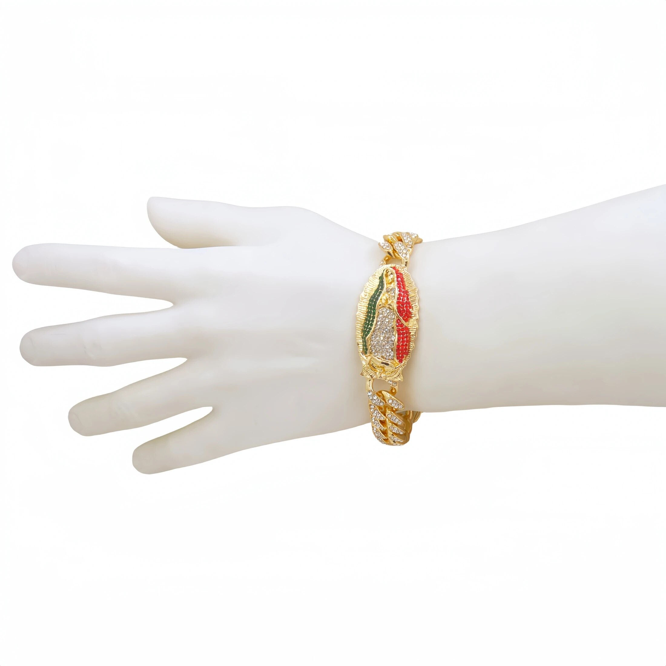 Religious Jewelry Gold Plated Pulsera de la Virgen de Guadalupe Cuban Chain Vir
