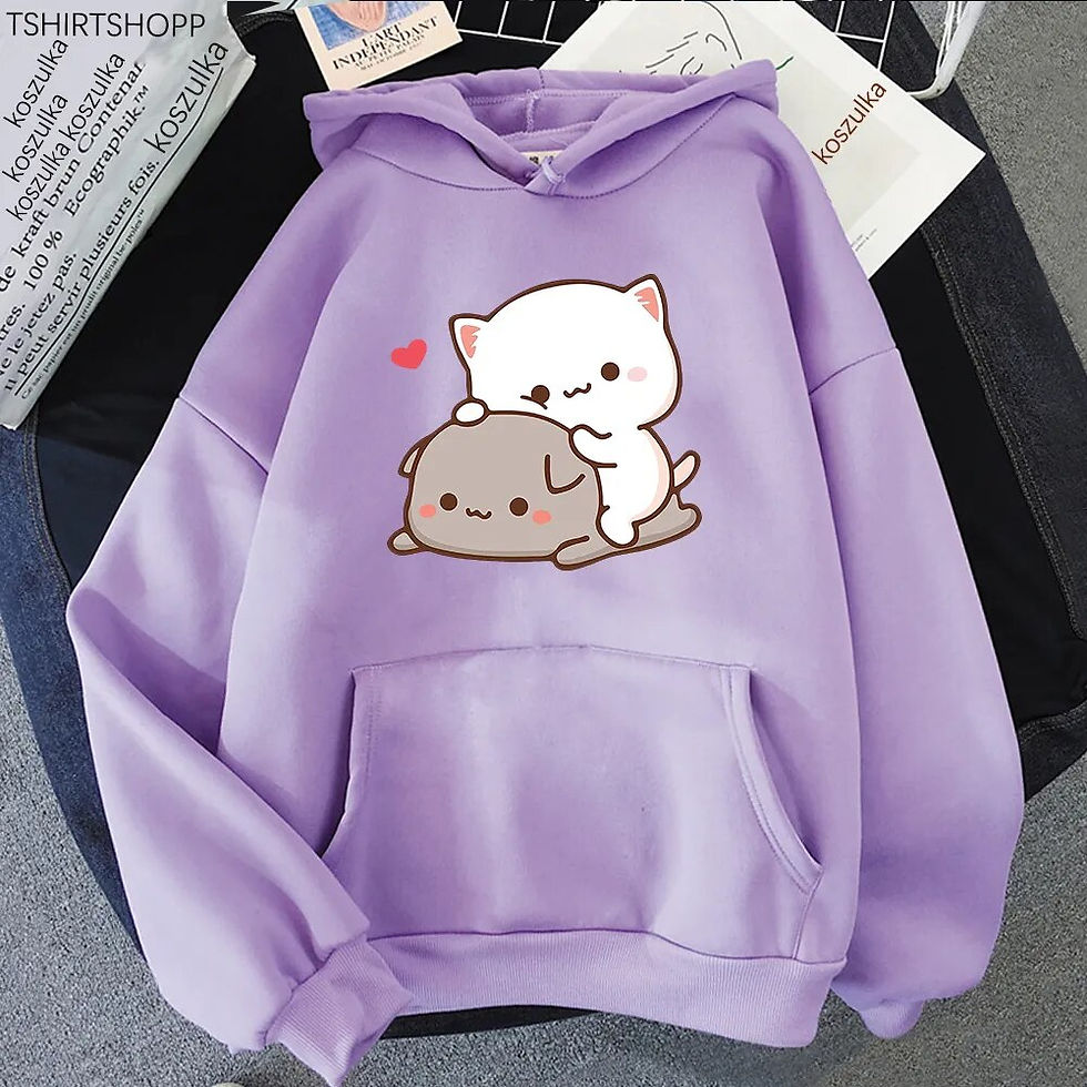 Миниатюра: Harajuku Rubber And Peach Cat Women Plus Size Hoodie Long Sleeve Sweatshirt Loo