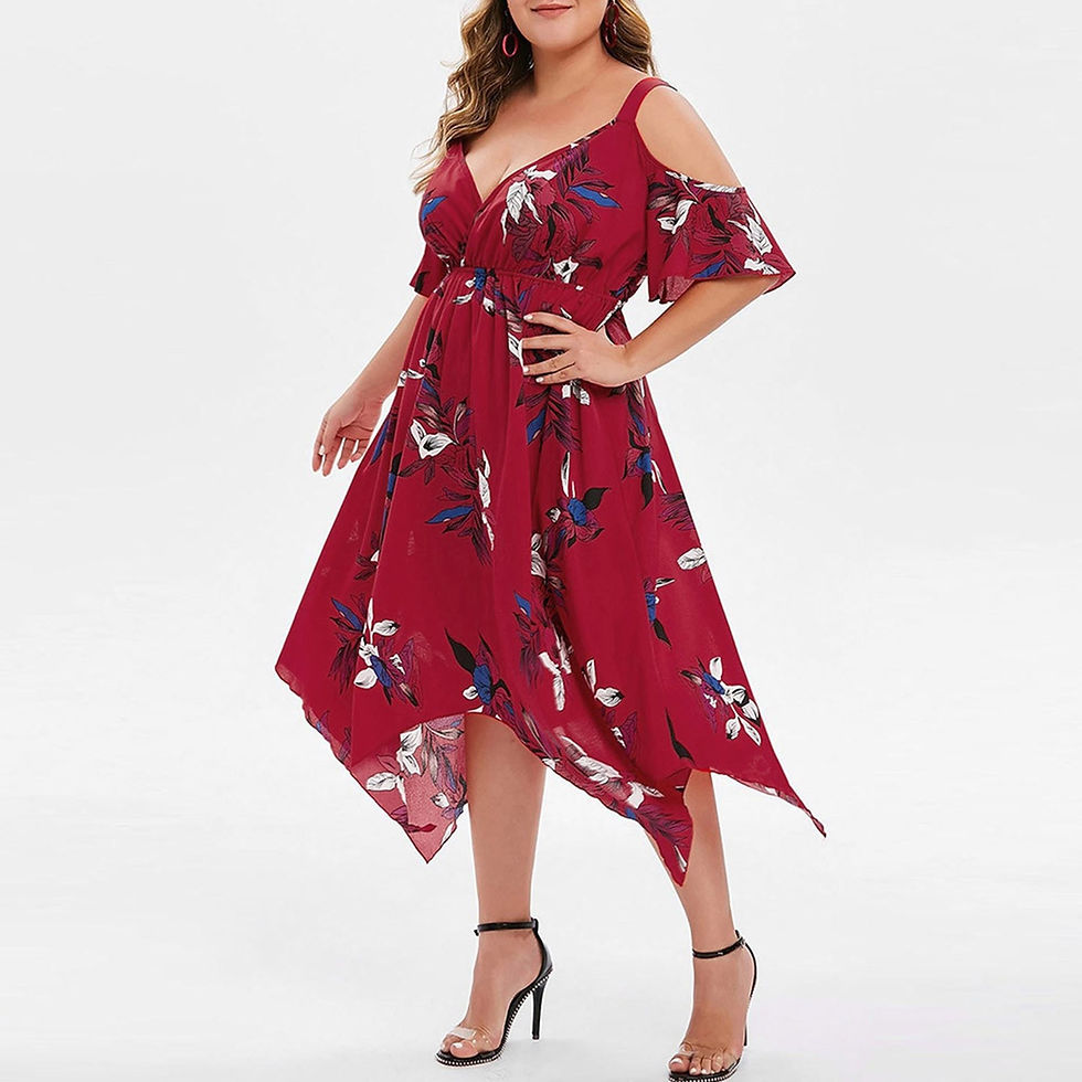 Thumbnail: Summer Women's Casual Floral Print Dress 2021 Women Plus Size Open Shoulder Flo