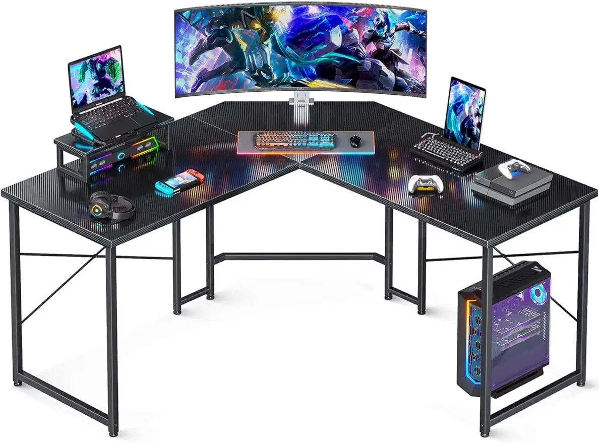 L Shaped Gaming Desk, 51 Inch Computer Desk with Monitor Stand, PC Gaming Desk,