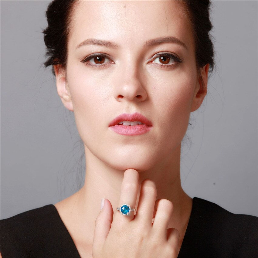 Thumbnail: US STOCK Uloveido 15% Off Silver Color Engagement Rings for Women Love Blue