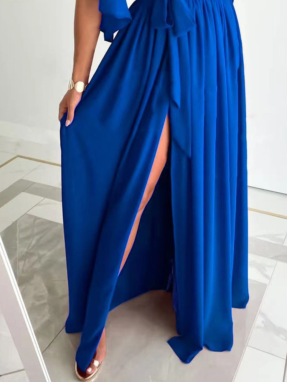 Thumbnail: Plus Size V-neck Short Sleeve Long Casual Dress for Women
