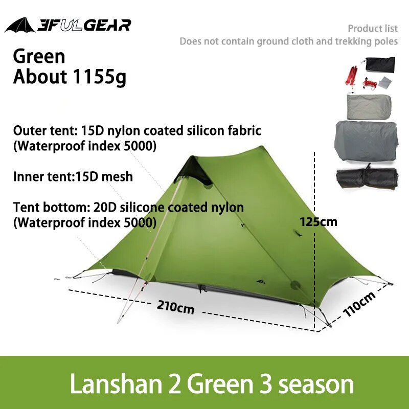 Miniaturebillede: LanShan 2 3F UL GEAR 2 Person 1 Person Outdoor Ultralight Camping Tent 3 Season