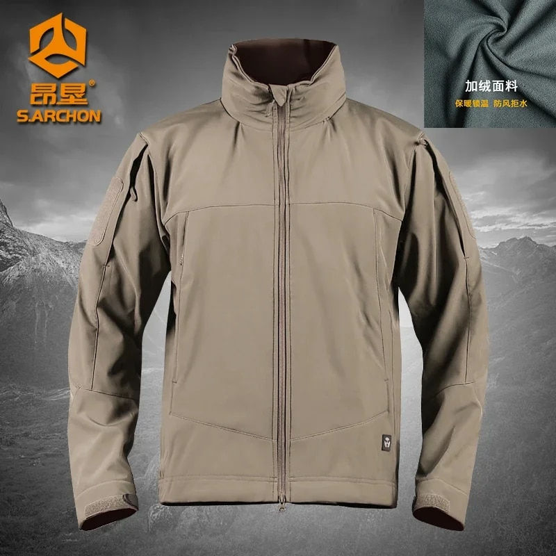 תמונה ממוזערת: Waterproof Soft Shell Tactical Jacket Men's Autumn Winter Warm Fleece Windbreak