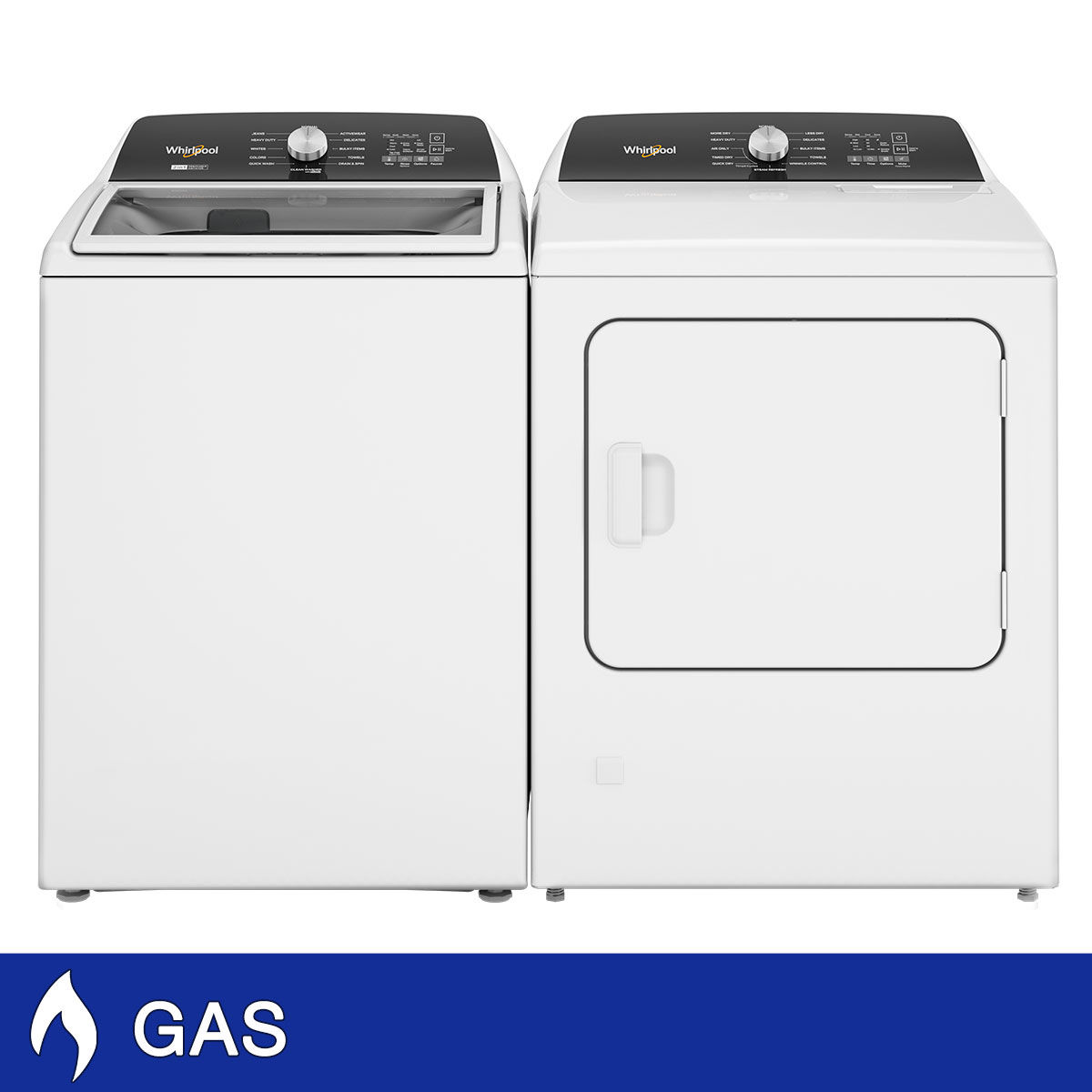 Whirlpool 4.6 cu. ft. Top Load Impeller Washer and 7.0 cu. ft. GAS Dryer Laundry