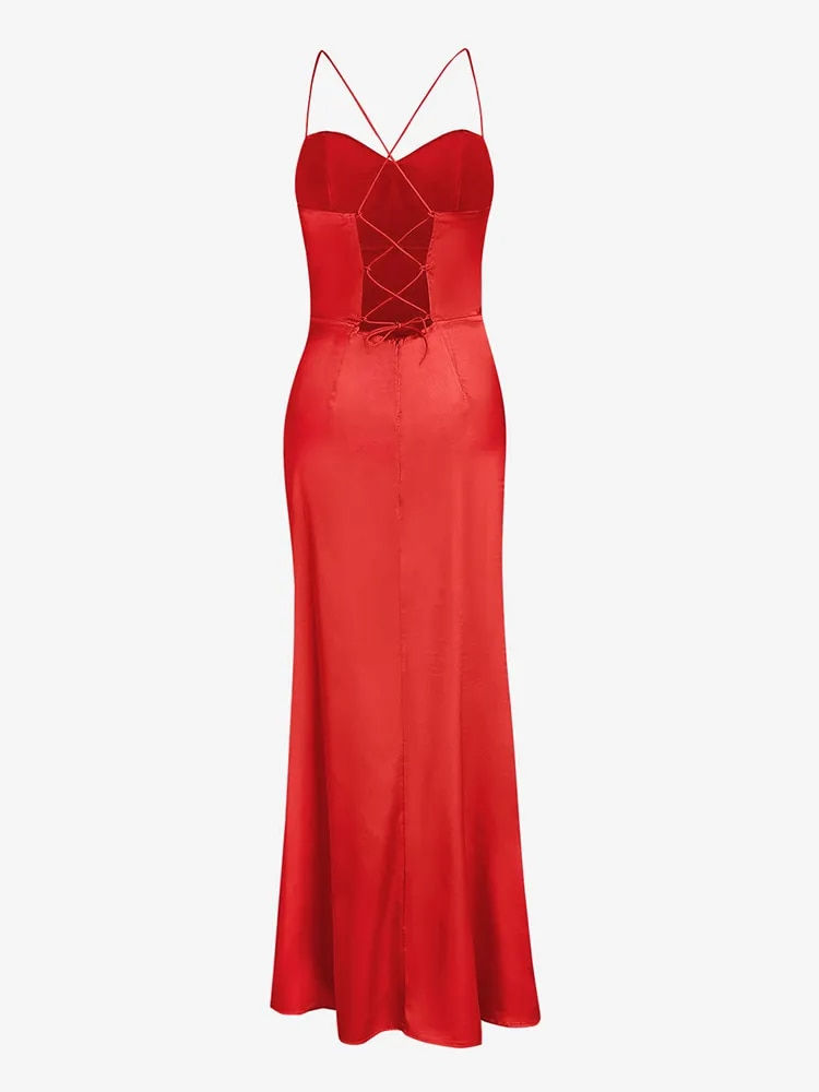 Thumbnail: ZAFUL Dress Satin Cowl Front Lace Up Corset Dress Evening Dresses for Day and N