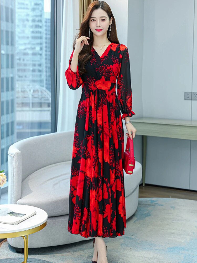 Thumbnail: 2023 Spring Casual Chiffon Floral Yellow Fashion Dresses For Women Beach Prom L