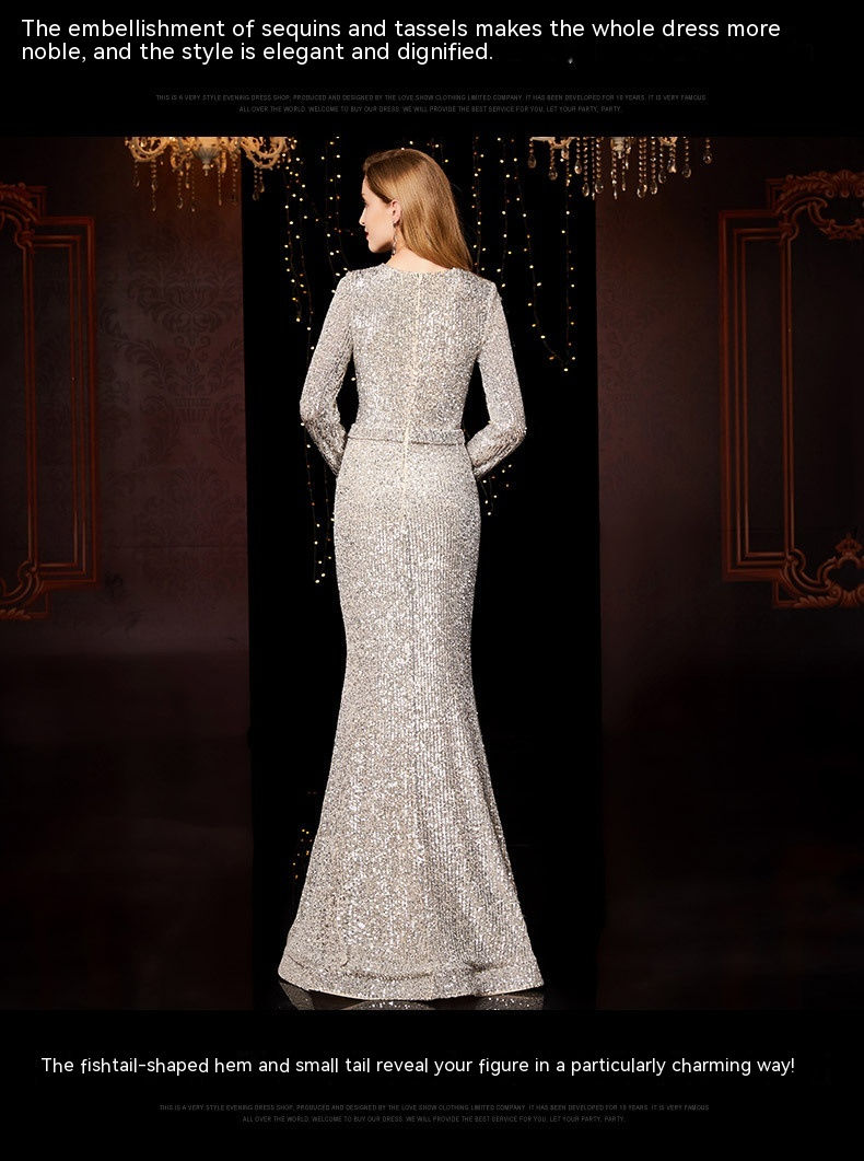 Thumbnail: Temperament Banquet Ladies Sequined Annual Meeting Host Long Evening Dress