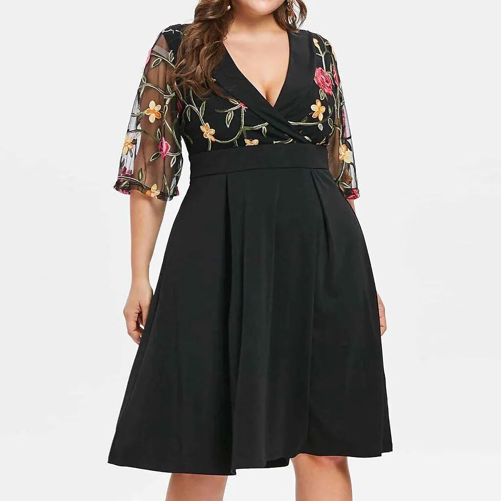 Thumbnail: Summer Women's Dress Plus Size Casual Floral Short Sleeve Plus Size Solid Appli