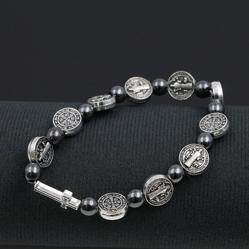 Thumbnail: VILLWICE Catholic Rosary Bracelet St. Benedict Medal Cross Prayer Bracelets