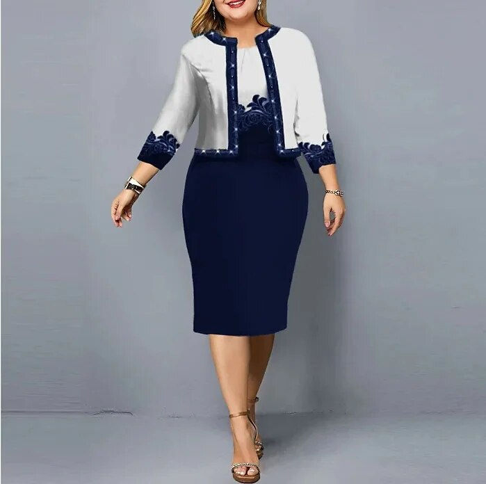 Thumbnail: Plus Size Summer Fashion Elegant Two Piece Set Women's Printed Commuter Sleevel