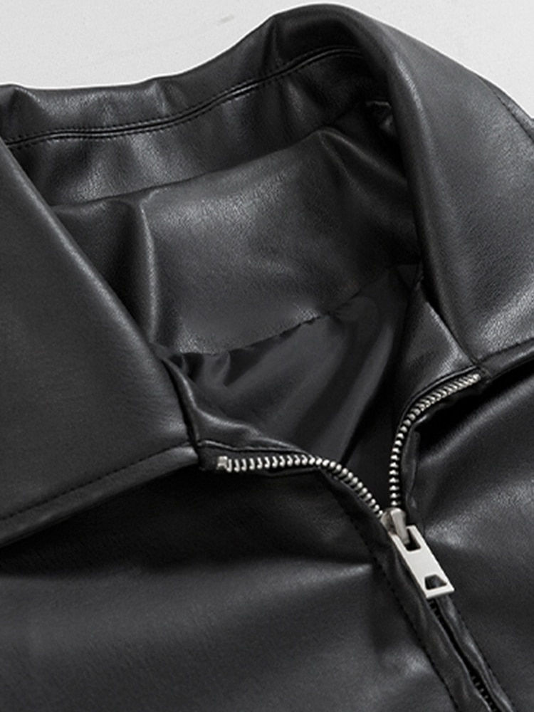 Thumbnail: Spring Autumn Cool Luxury Short Black Soft Light Pu Leather Jacket Men Zipper C