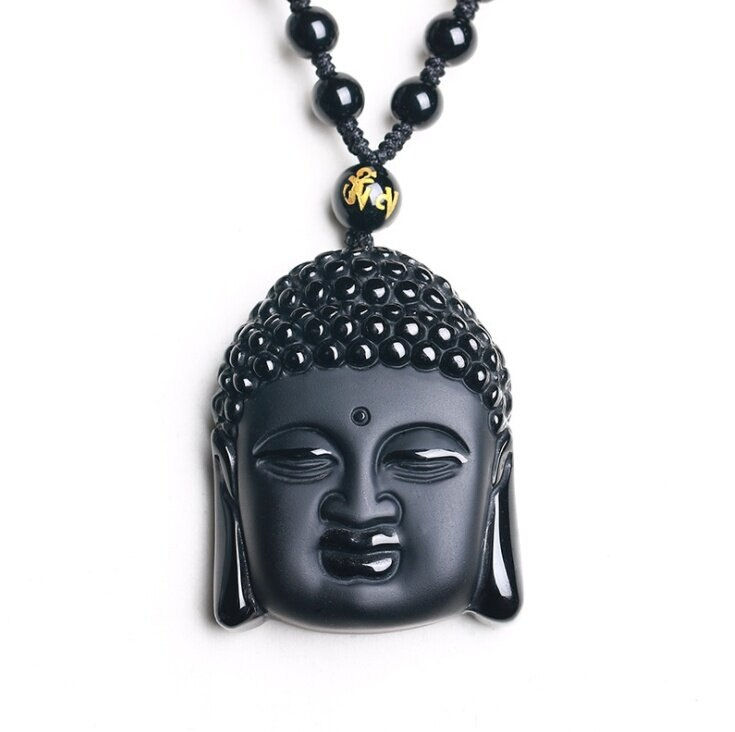 Thumbnail: Fashion Frosted Obsidian Sakyamuni Buddha Head Charm Men and Women