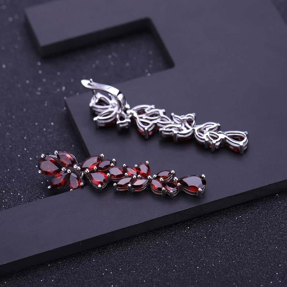 Miniaturebillede: GEM'S BALLET 20.35Ct Natural Red Garnet Earrings 925 Sterling Sliver Leaves Bra