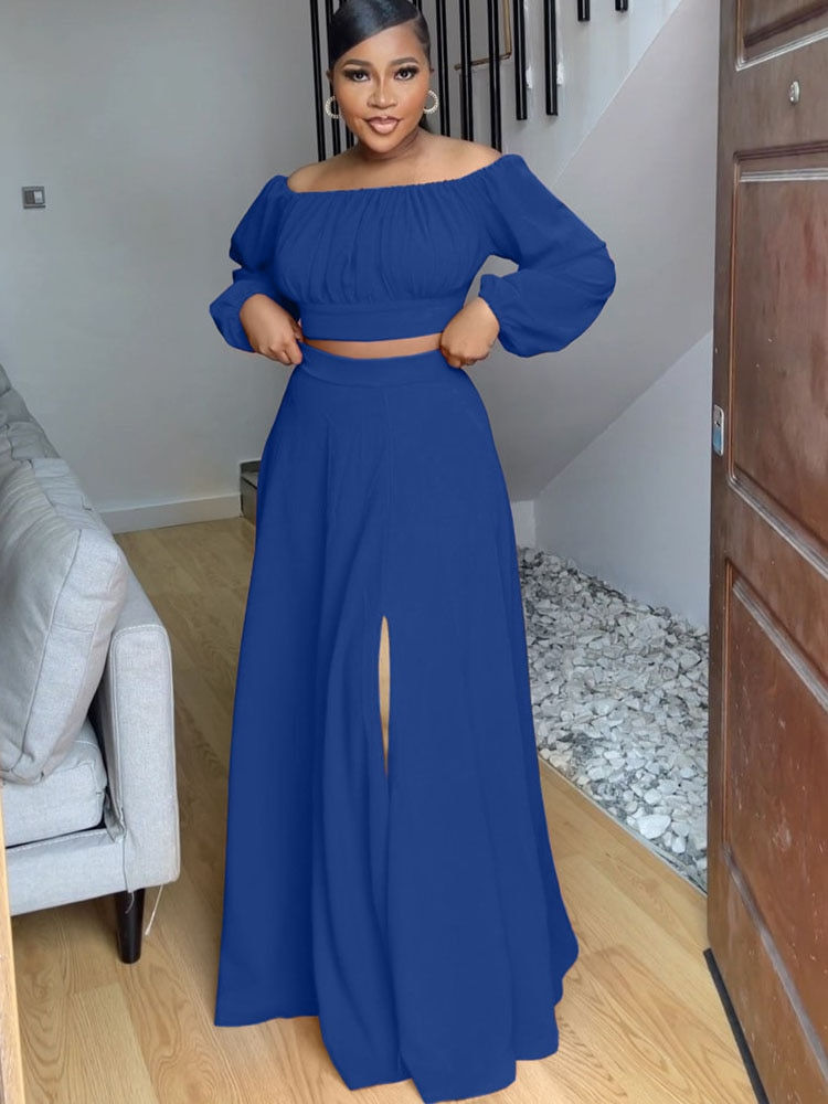 Znaiml Elegant Slash Neck Long Sleeve Crop Top and Long Skirt Matching Sets for