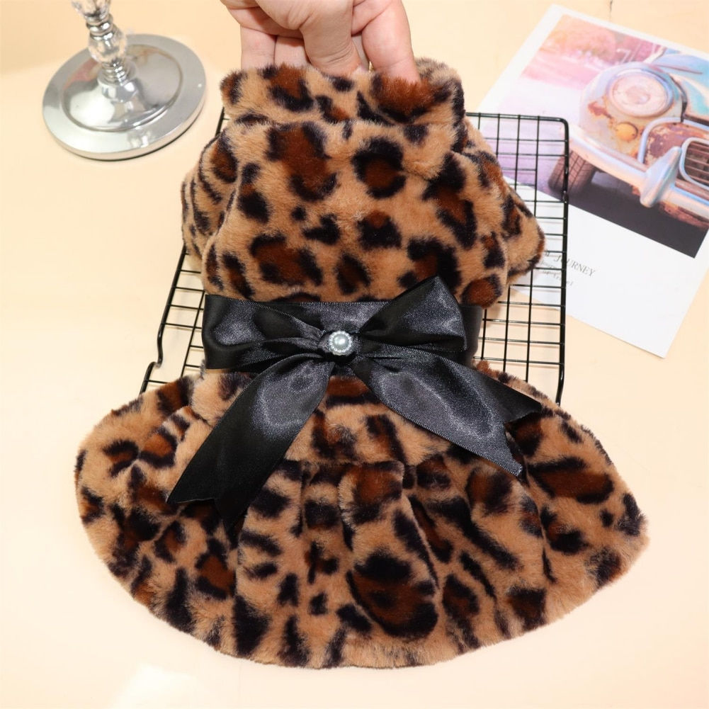 Pet Clothes Elegant Luxury Fur Dress Winter Overcoat Small Dog Cat Clothes Bowk