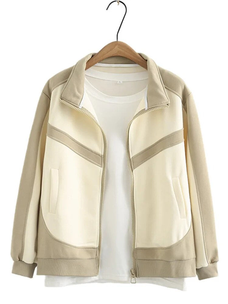 Thumbnail: Plus Size Women's Clothing Stylish Colour-Blocked Spring/Autumn Casual Jacket W