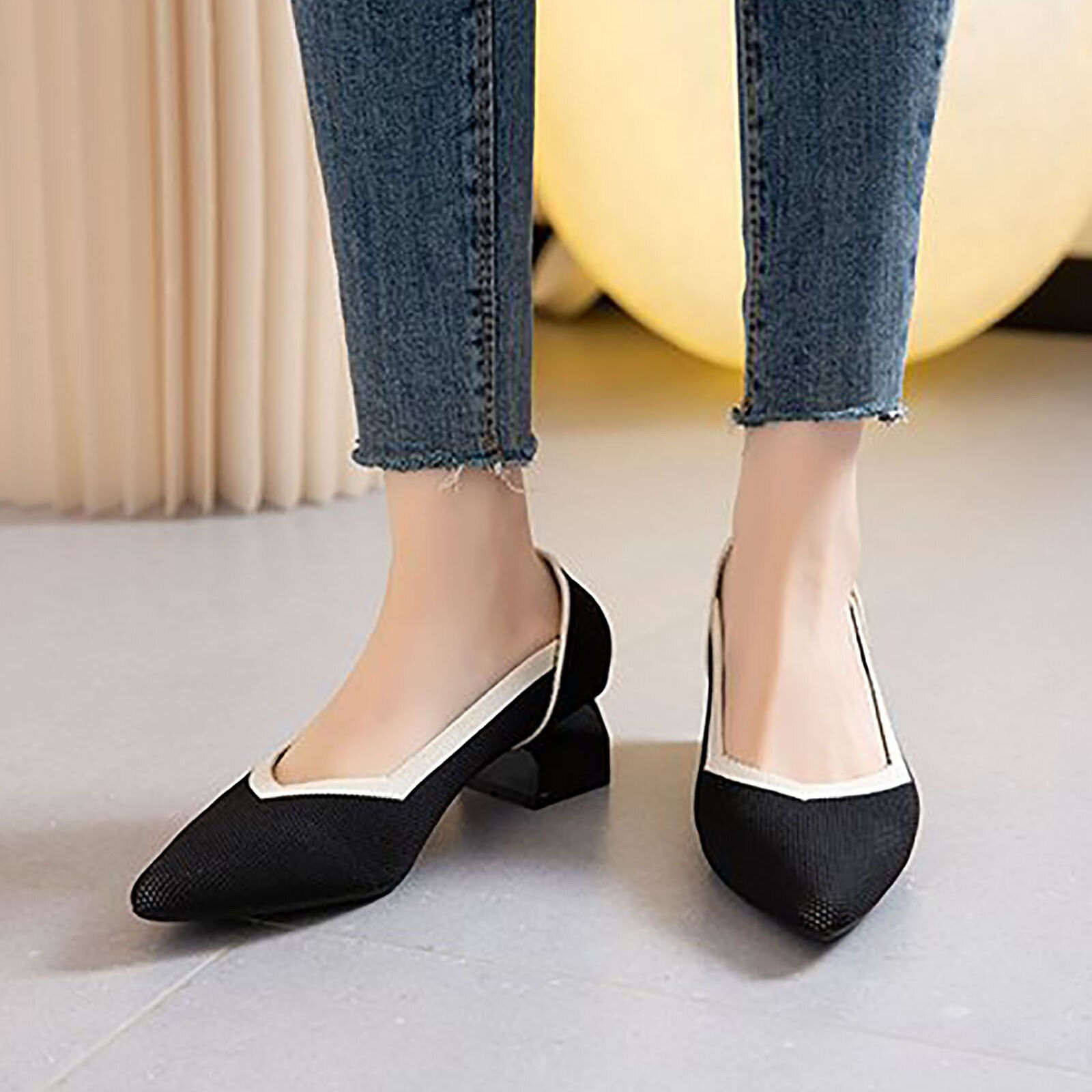 Fashion Spring Pointed Summer Heels For Women Dressy Breathable Thick Heel Squa