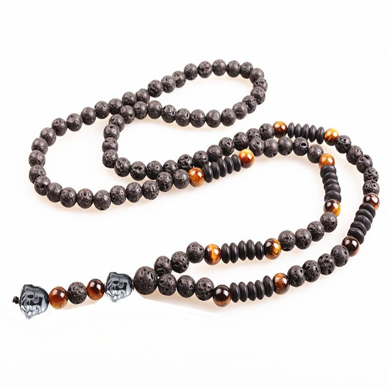 Thumbnail: New Design Black 6mm BLava Stones Wood Bead Men's Hematite Buddha Bead
