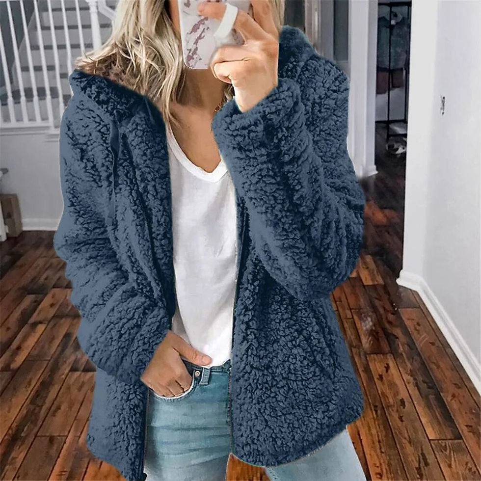 Thumbnail: New Zipper Hooded Woolen Coat Woman Solid Fleece Jackets Cashmere Long Sleeved 