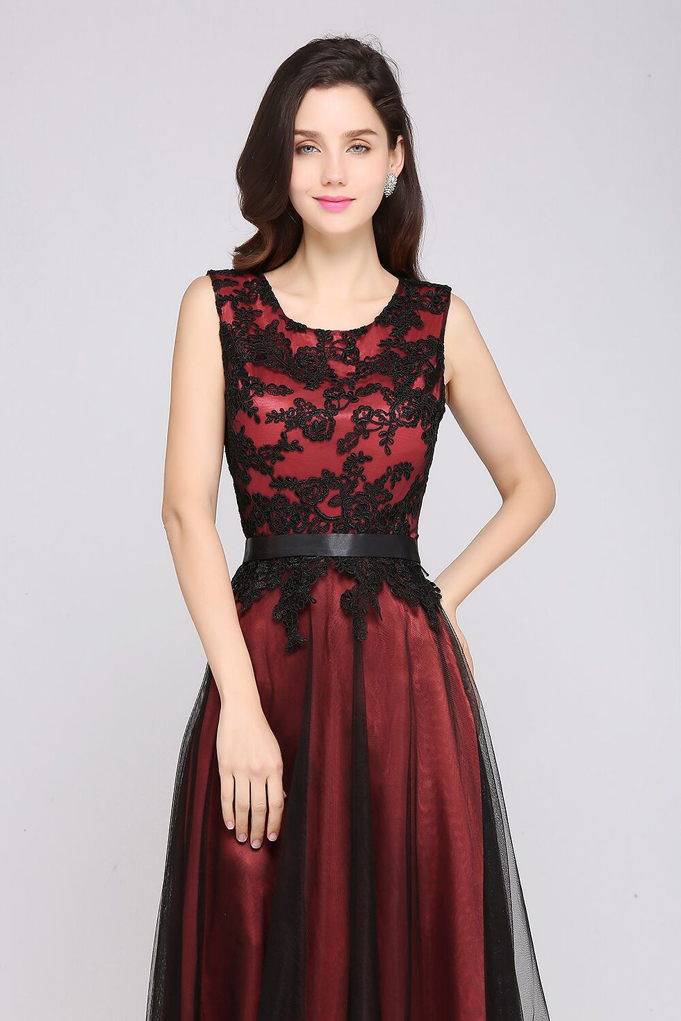 Thumbnail: BABYONLINE Prom Dress O-Neckline Sleeveless Lace Floral Corest and Tulle Inside