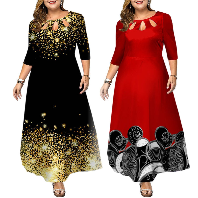 Thumbnail: Plus Size 5Xl Party Dress Elegant Summer Maxi Dresses Womens 2023 Crew Neck Pri