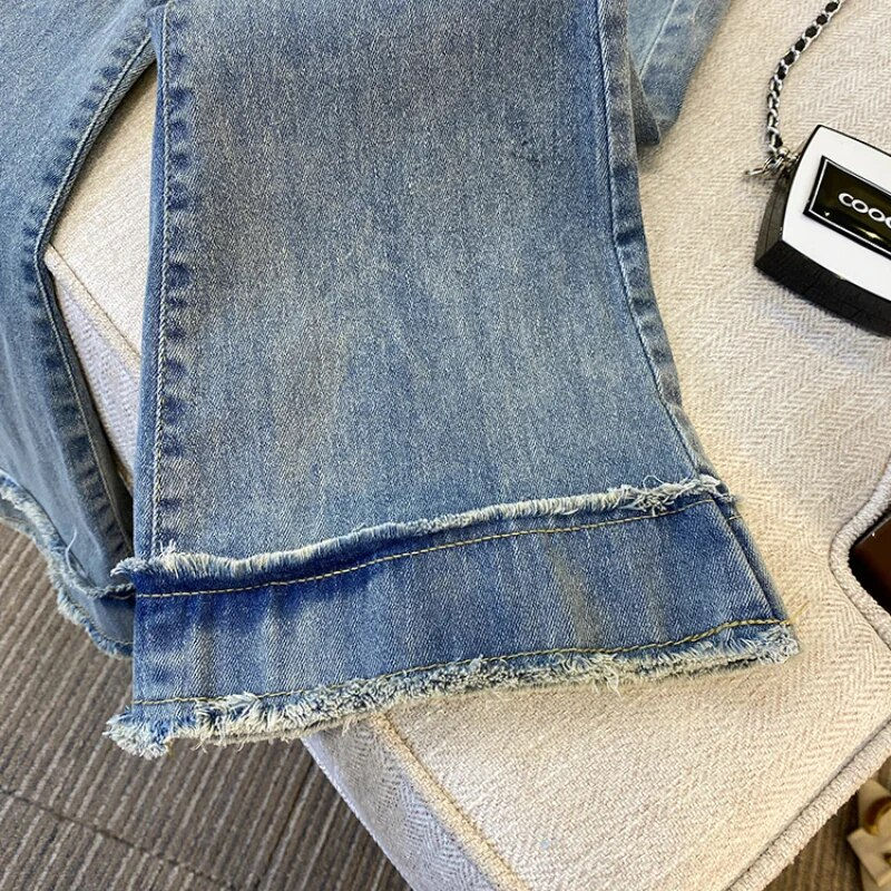 Thumbnail: Plus Size Flare Length Pants Women's Denim Trousers Autumn Winter 2023 Loose Wa