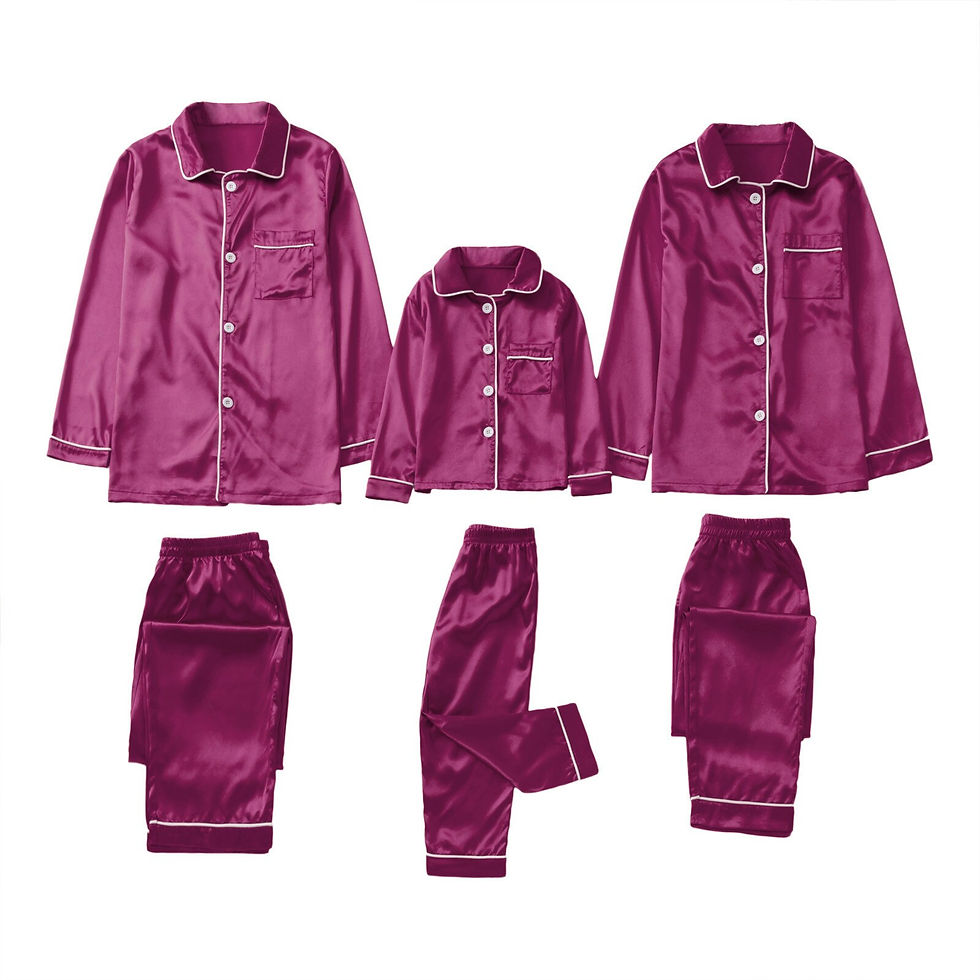 Thumbnail: Satin Pajamas PJ's 2PCS Solid Family Clothing Sets Winter Long Sleeve Sleepwear