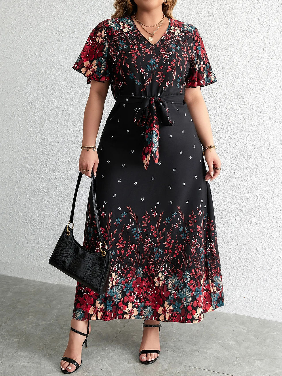 Thumbnail: Plus Size Casual Dress Woman 2023 Summer V Neck Short Sleeve Floral Print Long
