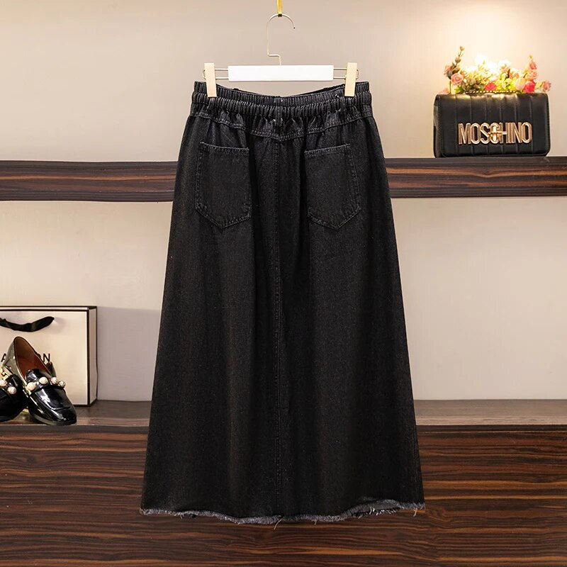 Thumbnail: 62636 Plus Size Fat women split denim skirt female summer 2023 new large size w