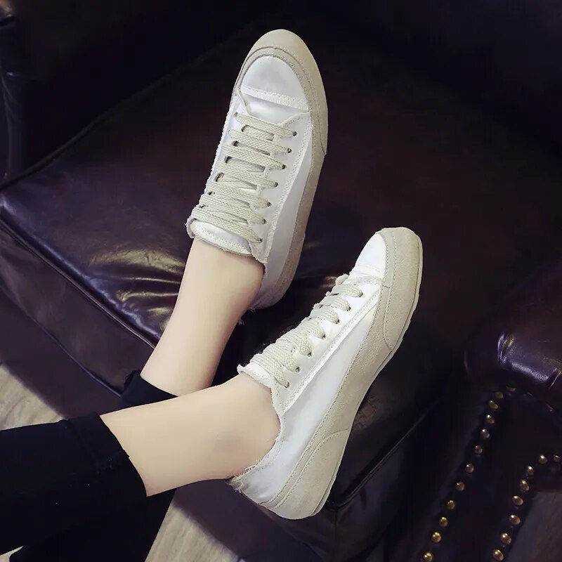 Thumbnail: Koovan Women's Sneakers 2023 Satin Silk Strap White Shoes New Style Scrub Casua