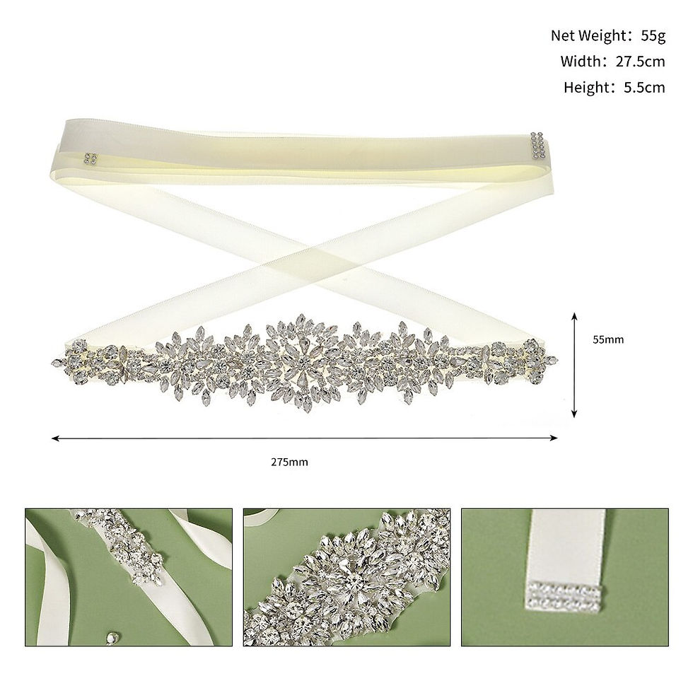 Thumbnail: Shiny Rhinestones Wedding Dress Belt Sliver Color Crystal Bridal Belt Sash Part