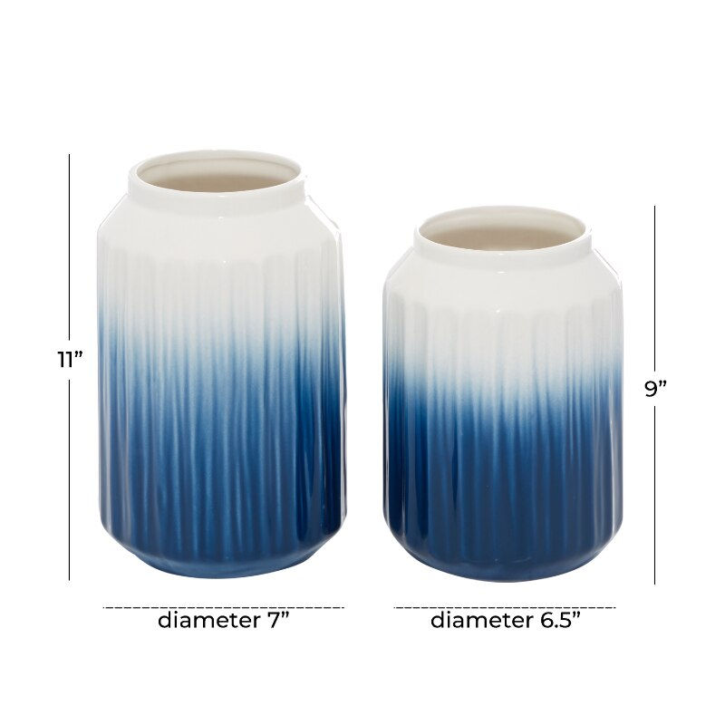 Thumbnail: 11", 9"H Handmade Ombre Blue Ceramic Vase, Set of 2 for Plants Table Decoration
