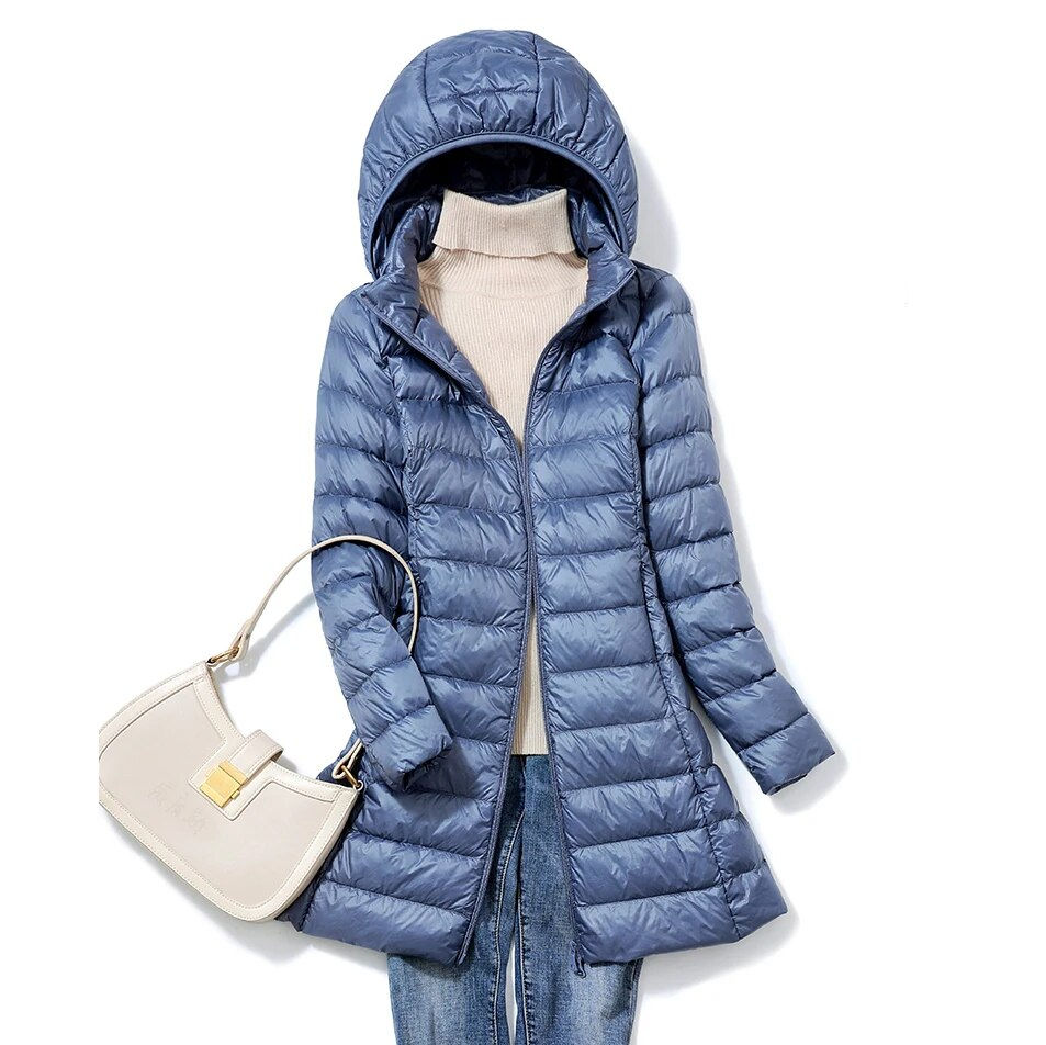 Thumbnail: Plus Size Womens Down Jackets Long Ultra Light Thin Coat Autumn Winter Casual P