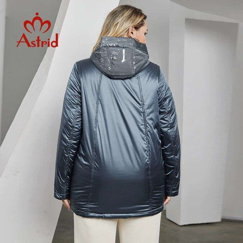 Sīktēls: Astrid Autumn Winter Women's Jacket Long Thin Cotton Printed Hood Warm Padded P
