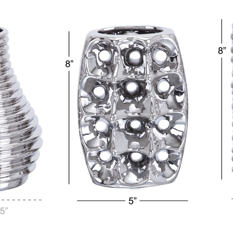 Thumbnail: 5"W Ceramic Glam Vase, Silver, 3 - Pieces