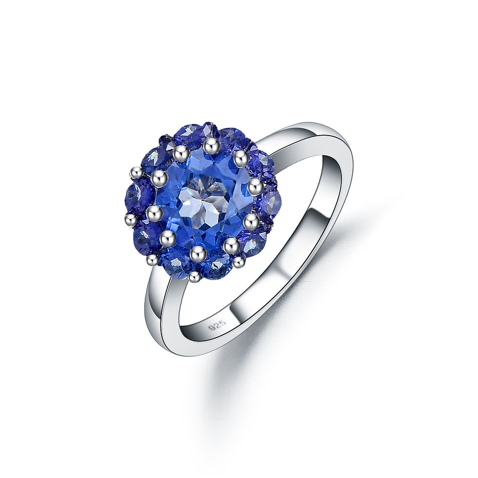 Thumbnail: GEM'S BALLET Iolite Blue Mystic Quartz Statement Ring Halo Engagement Rings