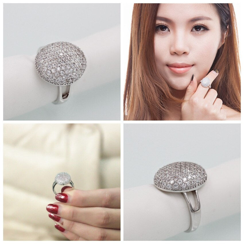 Thumbnail: US STOCK 15%Off Uloveido Big Round Silver Color Rings for Women Crystal