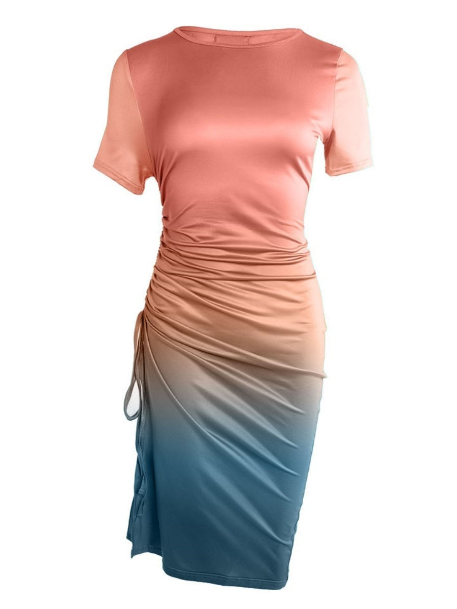 Thumbnail: LW Plus Size Dresses Summer Gradient Drawstring Ruched Bodycon Dress High Split