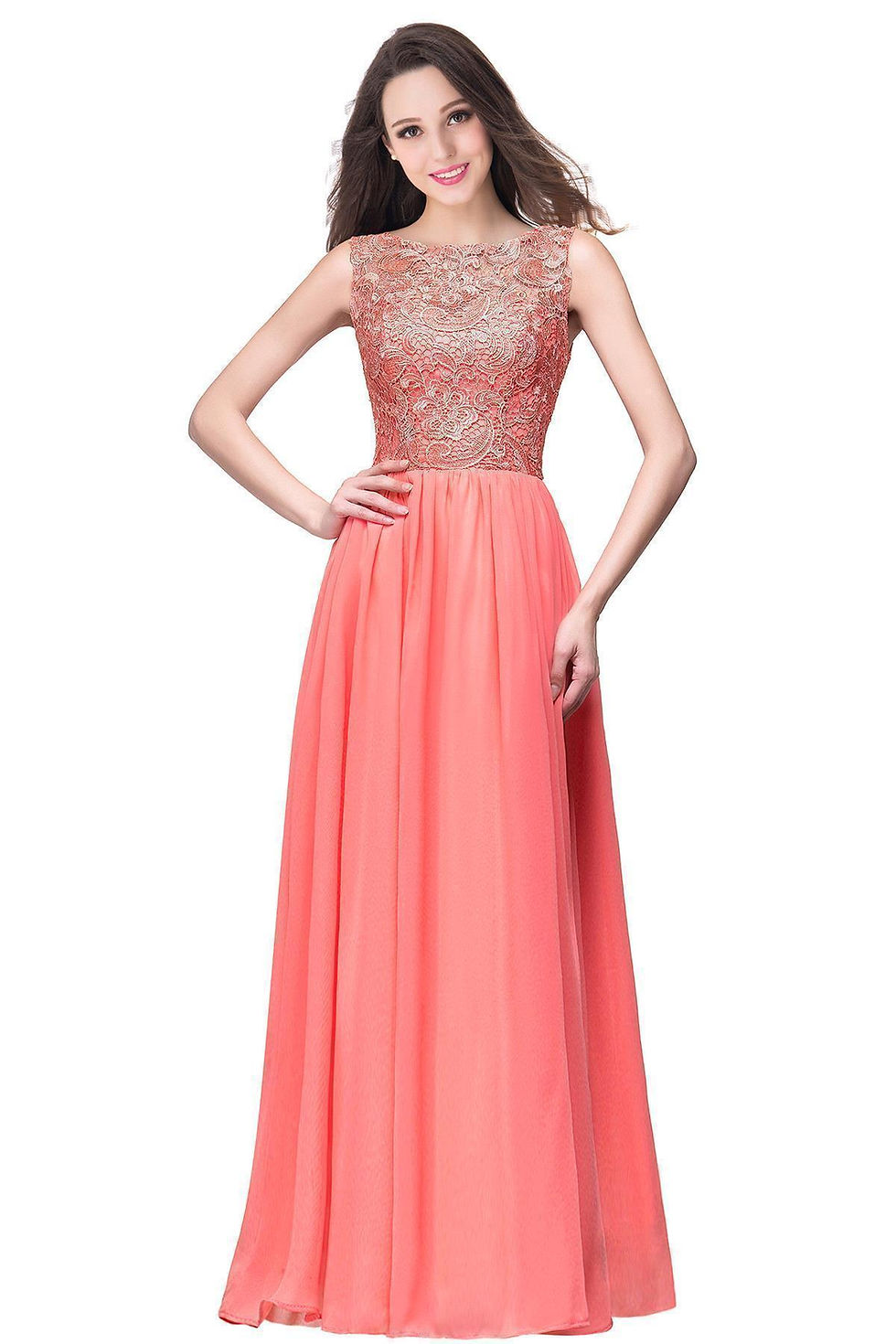 Thumbnail: BABYONLINE Bridesmaid Dresses Floral Lace Appqulies Sleeveless Gown Long Maxi S