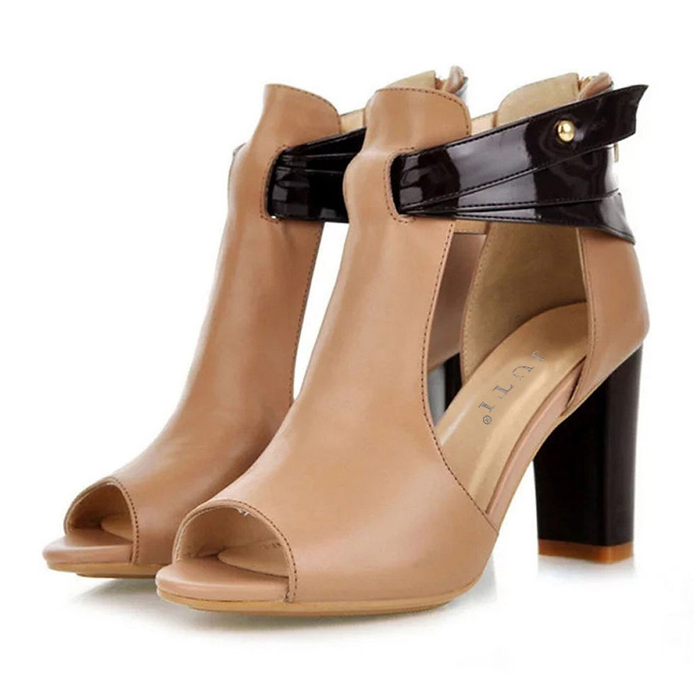 Imej kecil: Hot Sale Women's High Heels Fish Mouth Zipper Leather Sandals Casual Solid