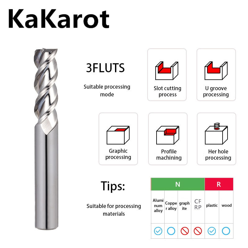 Thumbnail: KaKarot CNC Carbide End Mills 2 3 4 Flute Tungsten Machine Milling Cutter Tools