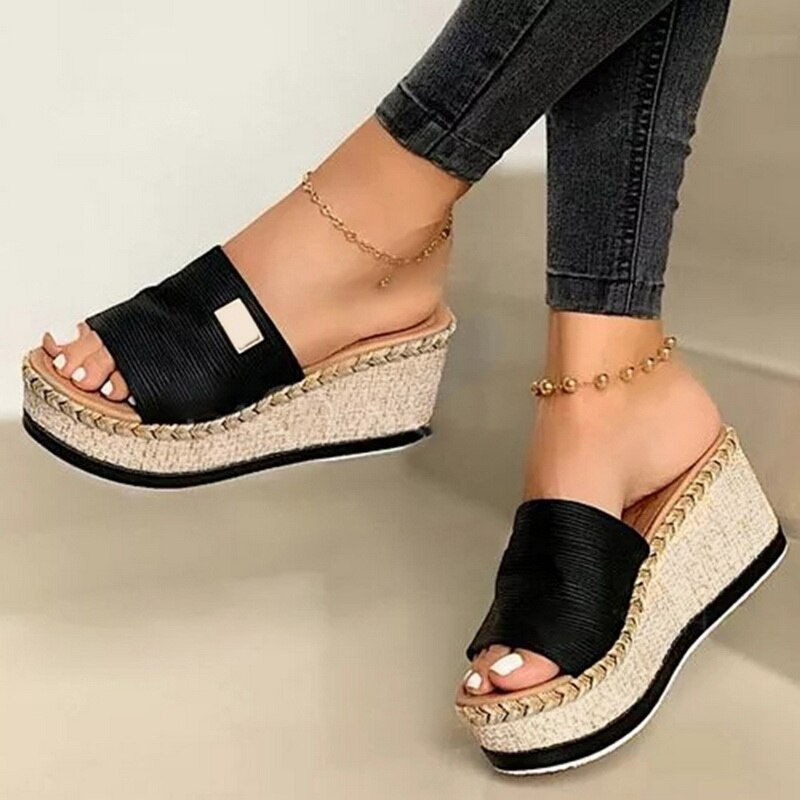 Miniature : Litthing 2021 Women Slippers Fashion Summer High Heel Slippers Beach