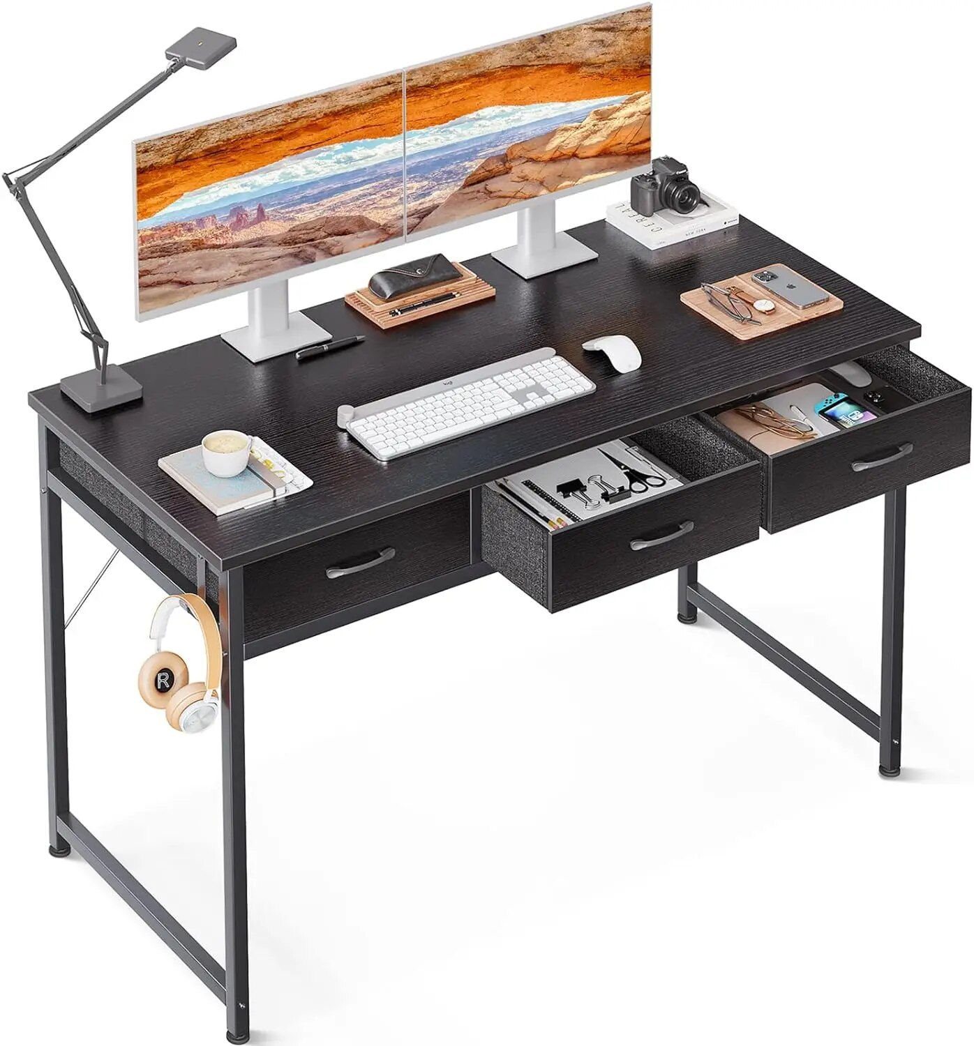 48 Inch Computer Desk with 3 Fabric Drawers, Home Office Desks with Storage, Mo