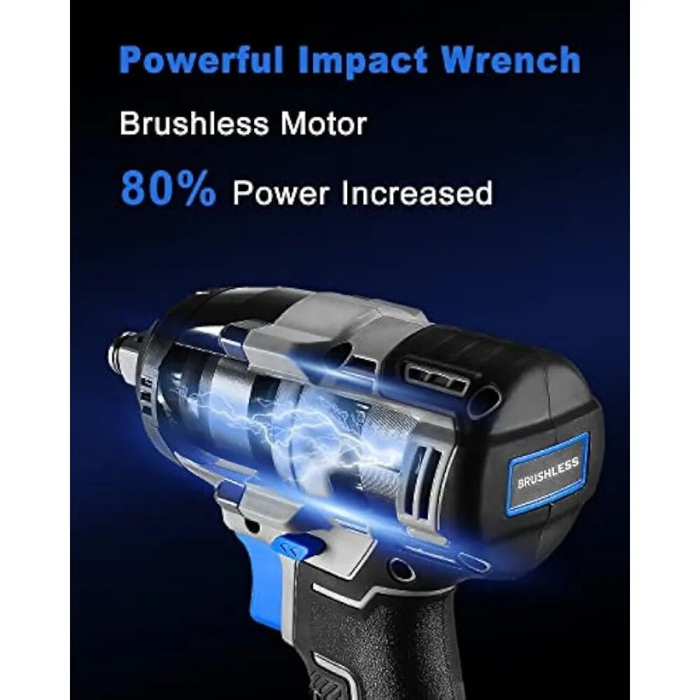 Cordless Impact Wrench 1/2inch,20V Power Impact Wrench, Powerful Brushless Moto